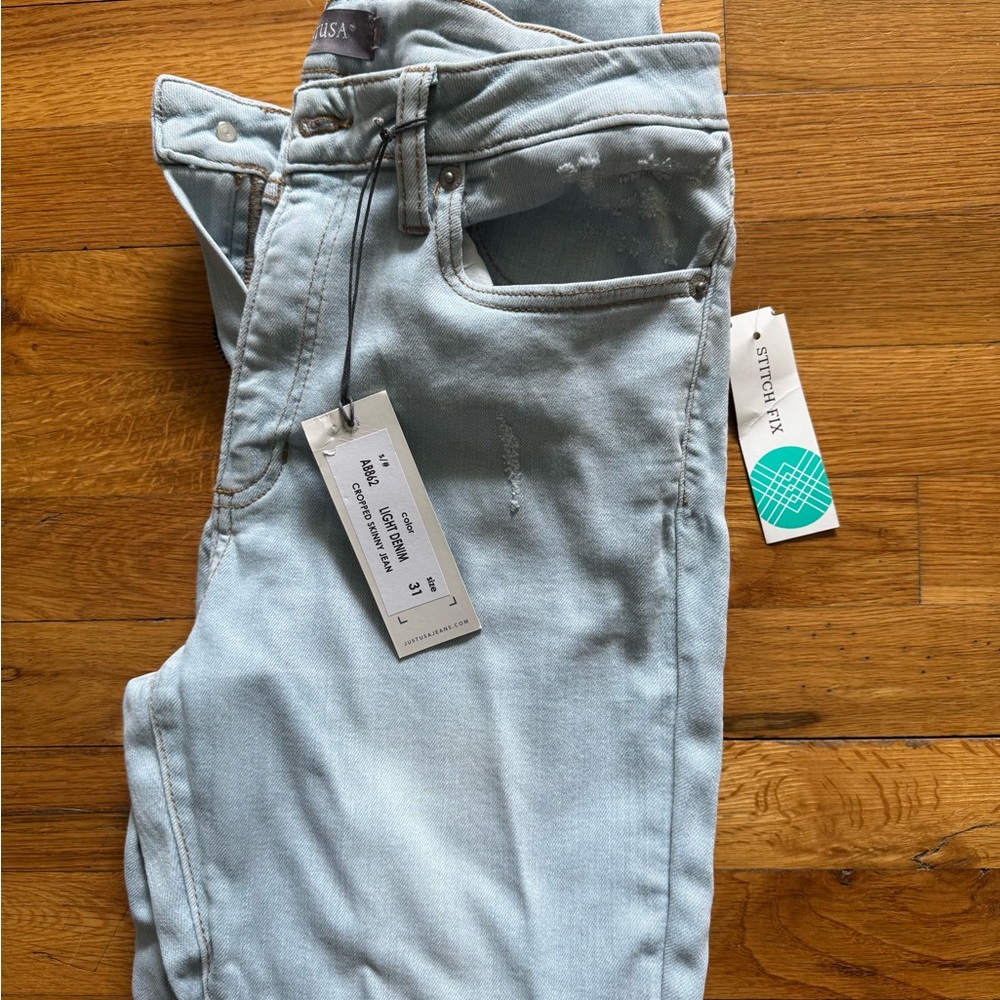 Just USA brand new.  Never worn. Light Blue Denim skinny Jeans